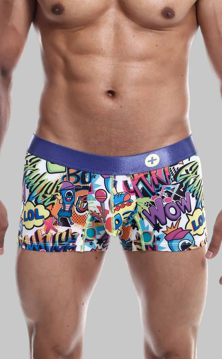 MaleBasics Men's Hipster Trunk Comics – Colorful Doodle Print Low-Rise Trunks