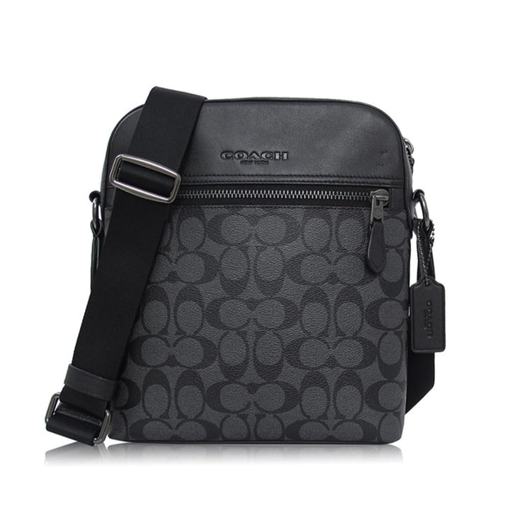 COACH Men's Houston Flight Bag In Signature Canvas (Gunmetal/Charcoal/Black)