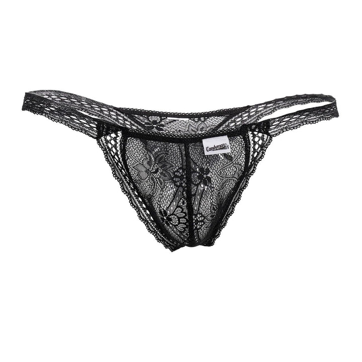 CandyMan men's black 99420 double lace thong – no-show stretch lace minimal underwear