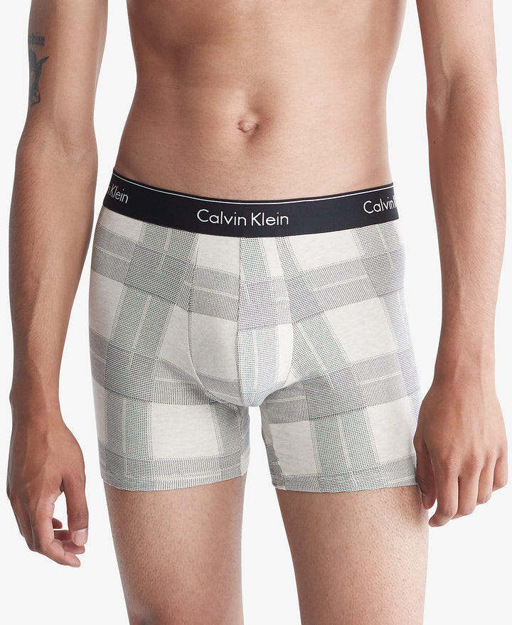 Calvin Klein Men's Modern Cotton Stretch Holiday Plaid Boxer Brief | Textured Plaid Oatmeal Heather