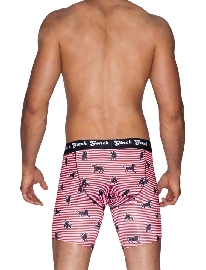 Ginch Gonch Wild Bulls Boxer Brief - Bull/Stripe Print Poly-Stretch Long Underwear
