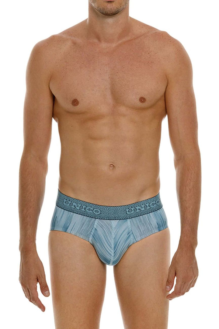 UNICO Hilada men's briefs in blue – printed stretch ergonomic low-rise underwear