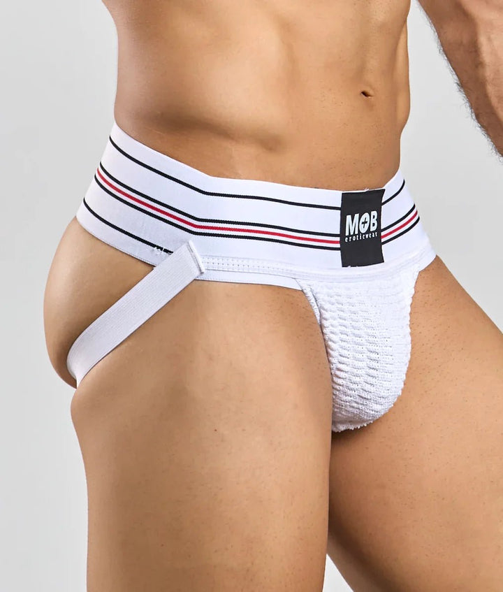 MOB Erotic Wear Men's 3" Wide Classic Jockstrap | White, Black, Red & Blue