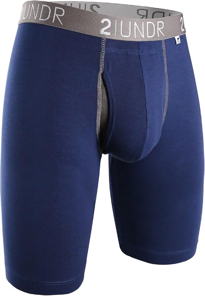 2UNDR Men's Swing Shift 9'' Boxer Brief Navy/Grey Small
