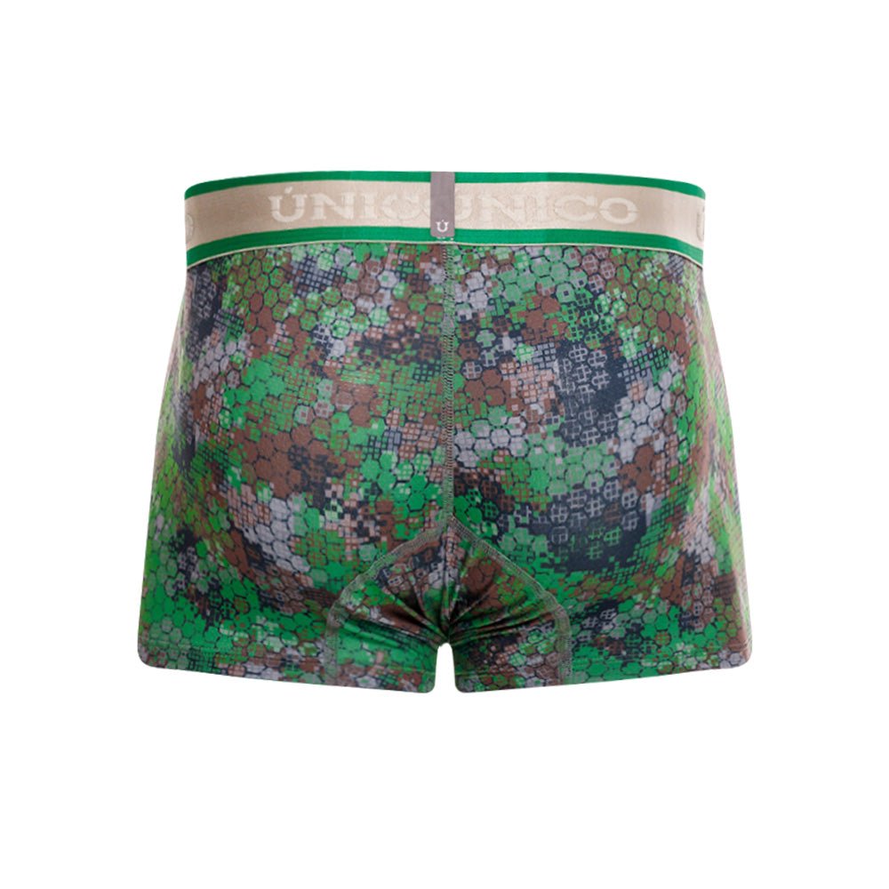 Mundo Unico Men’s Bóxer Corto Corpóreo Verde - Premium Printed Microfiber Short-Leg Trunk with Ergonomic Support Pouch