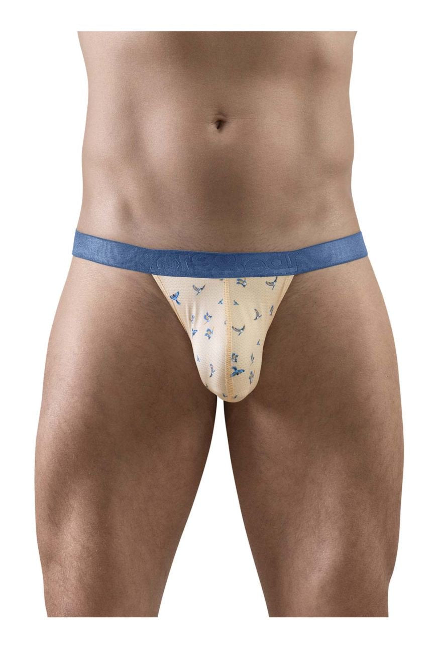 ErgoWear men's peach birds print SLK SE G-string thong – minimal open-back underwear