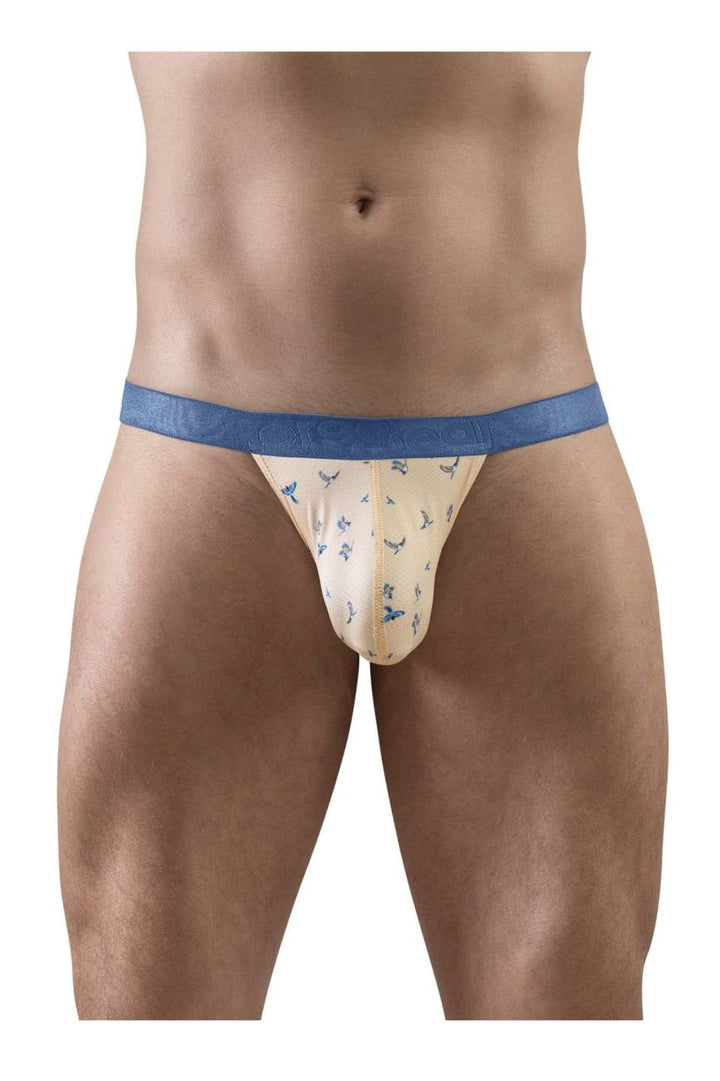 ErgoWear men's peach birds print SLK SE G-string thong – minimal open-back underwear