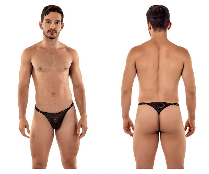 CandyMan men's black 99421 lace G-string thong – barely-there microfiber underwear