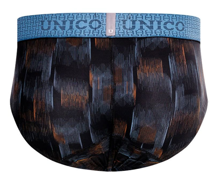 UNICO Epitome men's briefs in black – textured print polyester stretch underwear