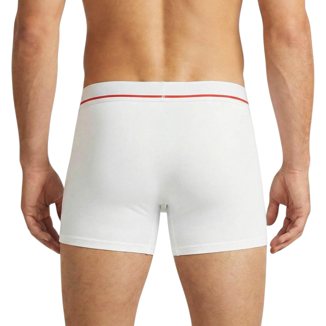 Back view of Mosmann bamboo trunks on model, showing seat fit and waistband