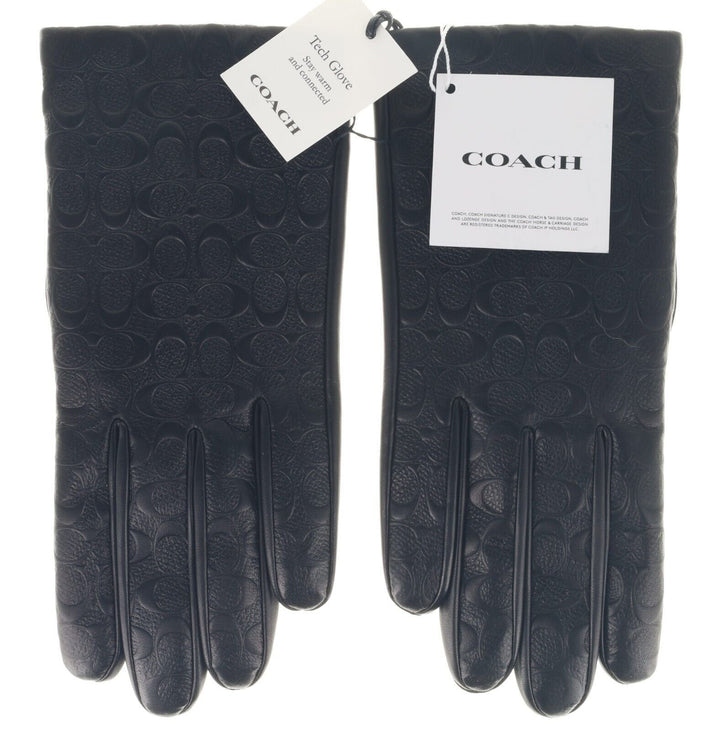 Coach Signature Leather Tech Gloves Embossed Black