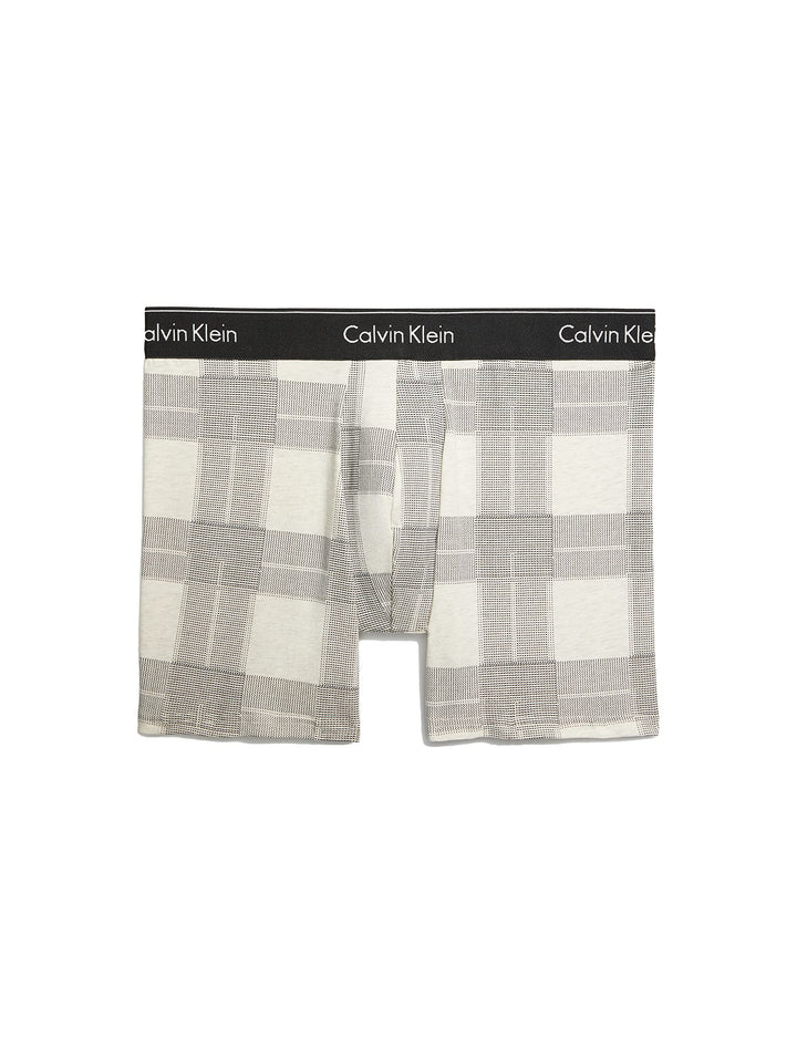 Calvin Klein Men's Modern Cotton Stretch Holiday Plaid Boxer Brief | Textured Plaid Oatmeal Heather