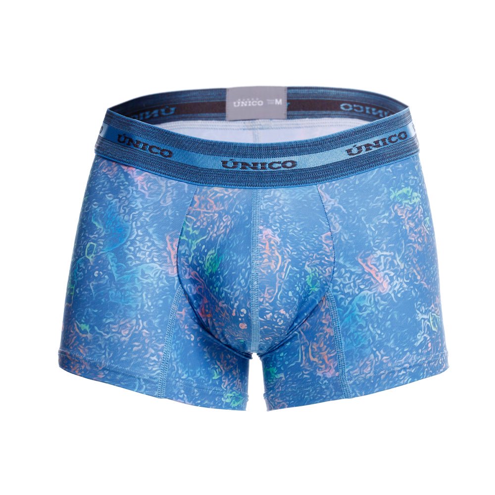 Mundo Unico men's blue printed microfiber short boxer Teorema – front view