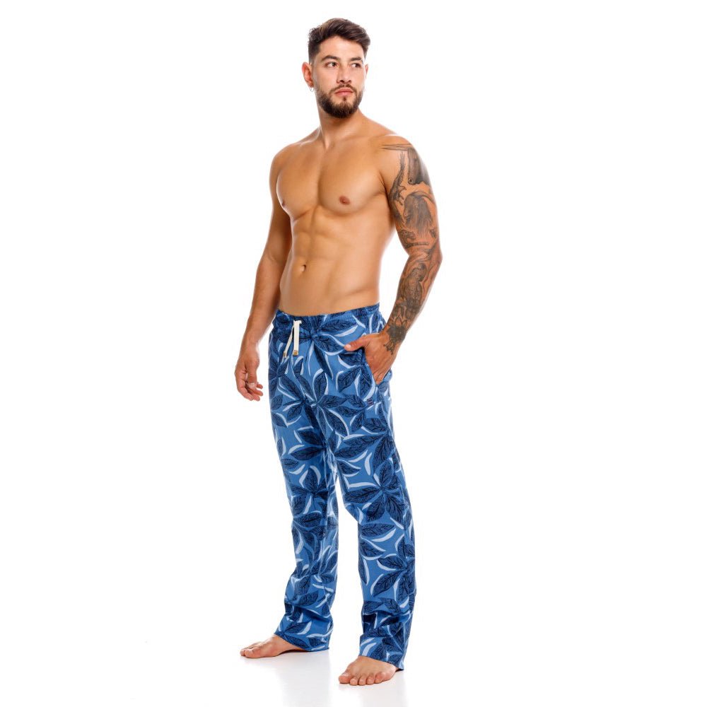 Mundo Unico men's blue floral cotton long boxer Céfiro lounge underwear – side view