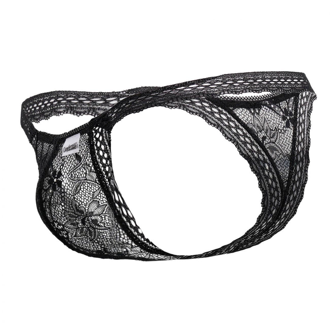 CandyMan men's black 99420 double lace thong – no-show stretch lace minimal underwear