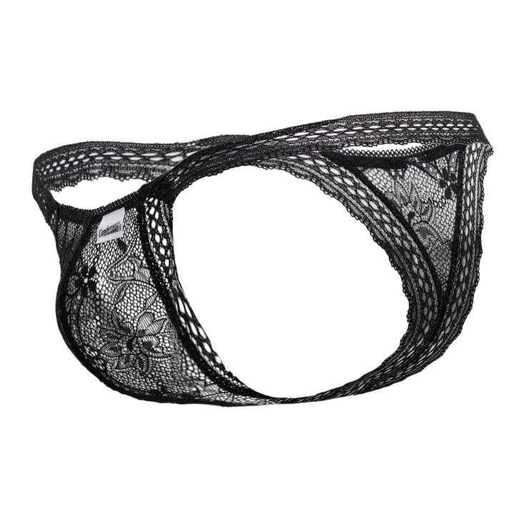 CandyMan men's black 99420 double lace thong – no-show stretch lace minimal underwear