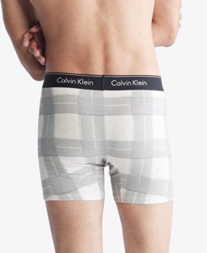 Calvin Klein Men's Modern Cotton Stretch Holiday Plaid Boxer Brief | Textured Plaid Oatmeal Heather