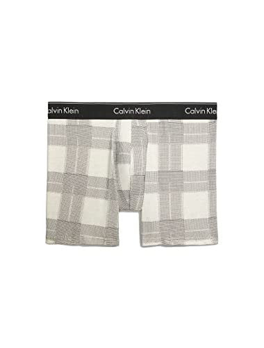 Calvin Klein Men's Modern Cotton Stretch Holiday Plaid Boxer Brief | Textured Plaid Oatmeal Heather
