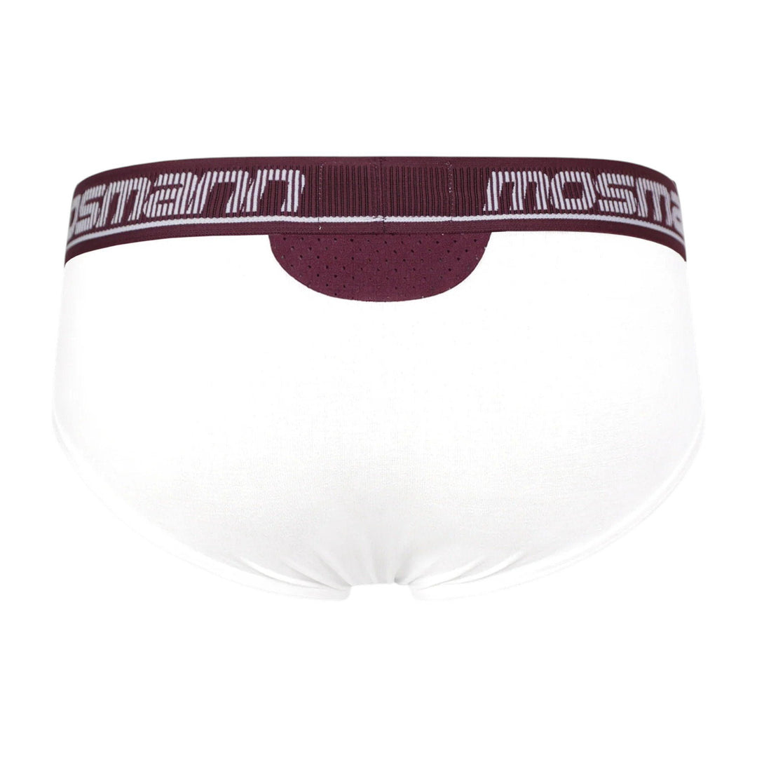 Back view of Mosmann Comfort Core briefs in Zeus showing perforated rear ventilation panel

