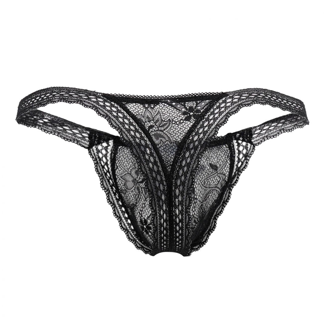 CandyMan men's black 99420 double lace thong – no-show stretch lace minimal underwear