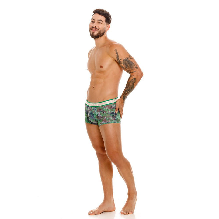 Mundo Unico Men’s Bóxer Corto Corpóreo Verde - Premium Printed Microfiber Short-Leg Trunk with Ergonomic Support Pouch