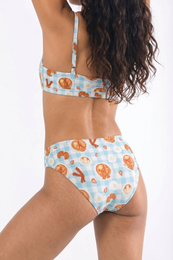 The Good Moaning Naughty Breakfast Micro-Modal Bikini Underwear - Soft Blue Gingham