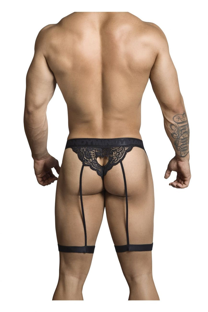 CandyMan men's black 99310 lace thong – garter-style heart cut-out underwear