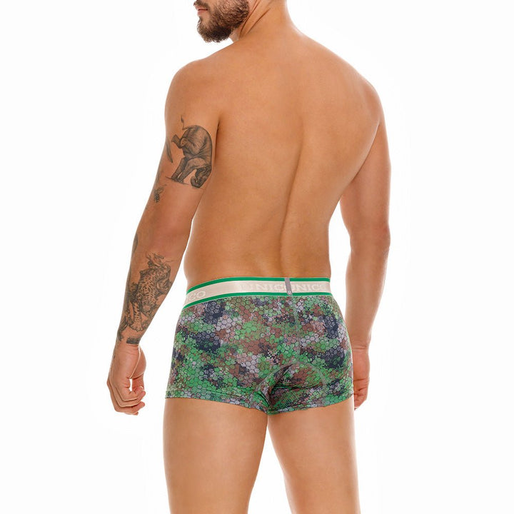 Mundo Unico Men’s Bóxer Corto Corpóreo Verde - Premium Printed Microfiber Short-Leg Trunk with Ergonomic Support Pouch