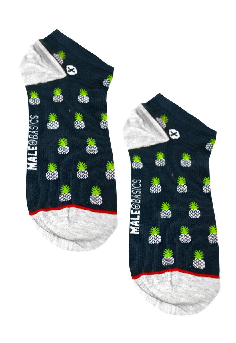MaleBasics Cotton Ankle Socks - Fun Pineapple Print Novelty Socks