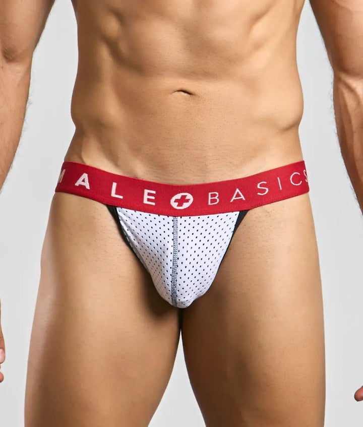 Malebasics Spot Jockstrap - White Performance Mesh Underwear
