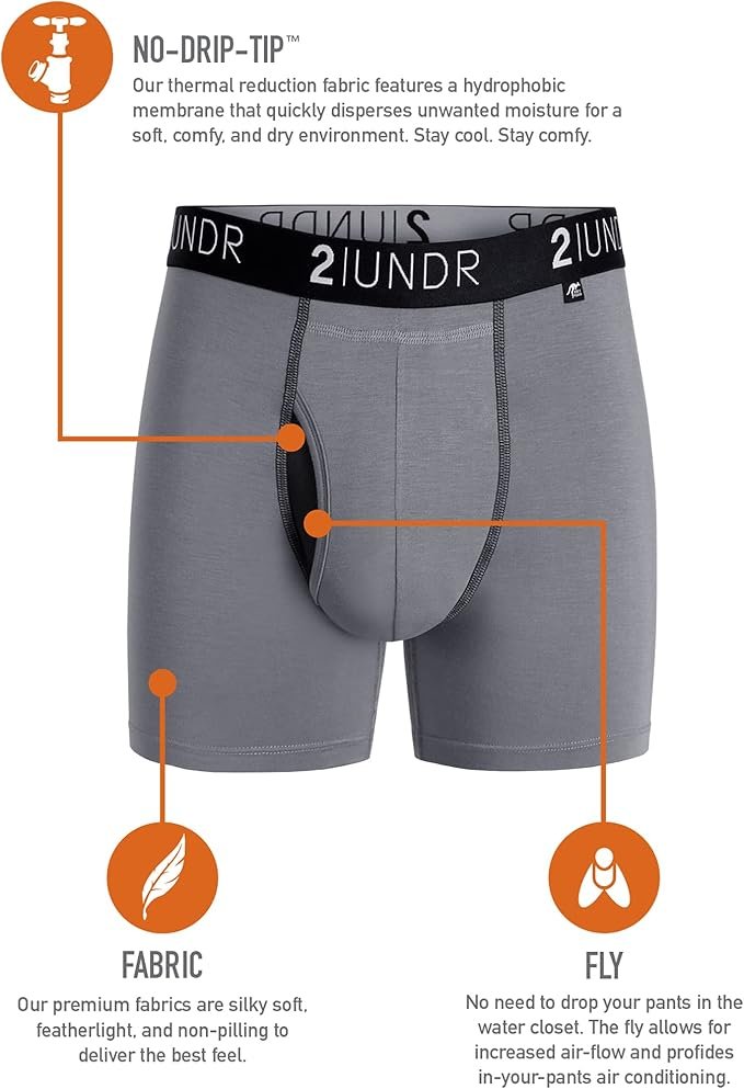 2UNDR Men's Swing Shift 9'' Boxer Brief Navy/Grey Small