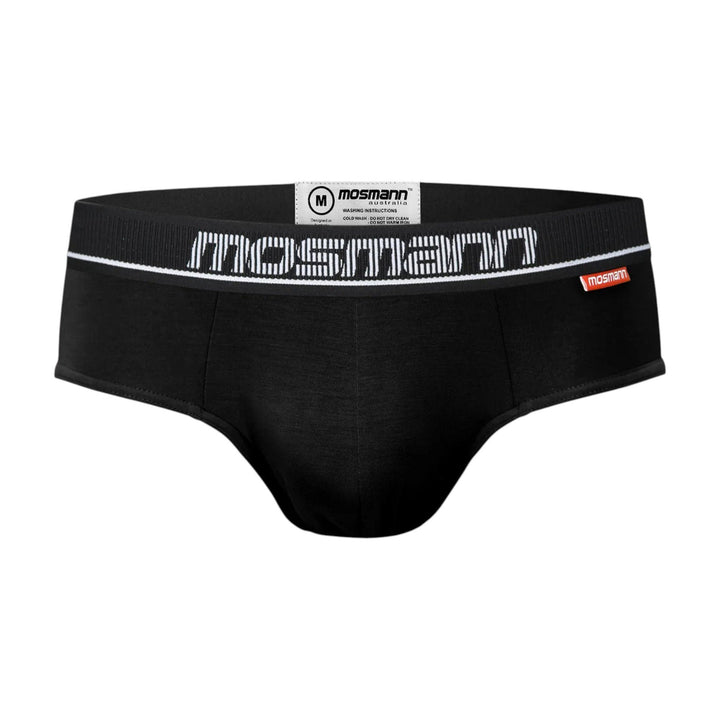 Mosmann Comfort Core bamboo briefs in Ulysses (tonal black), front view
