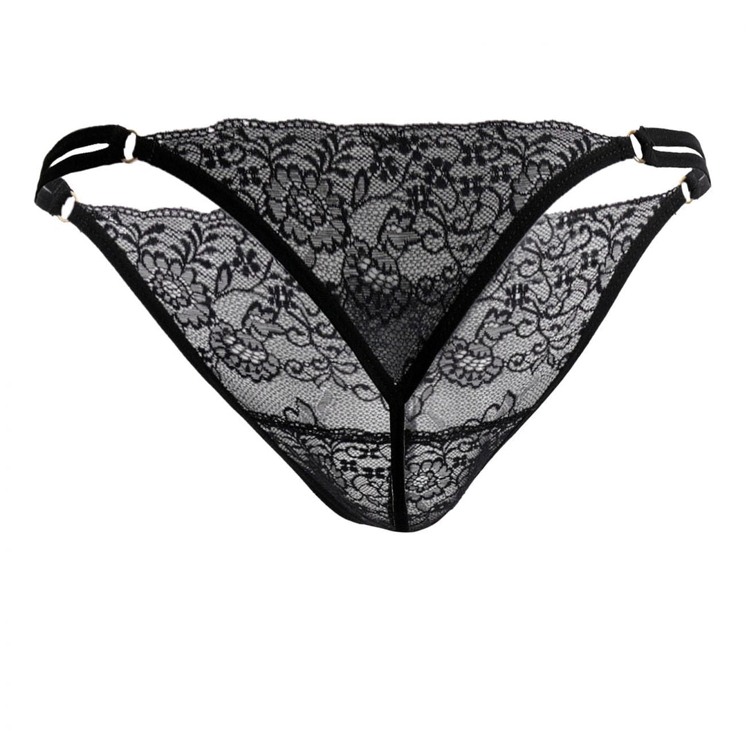CandyMan men's black 99421 lace G-string thong – barely-there microfiber underwear