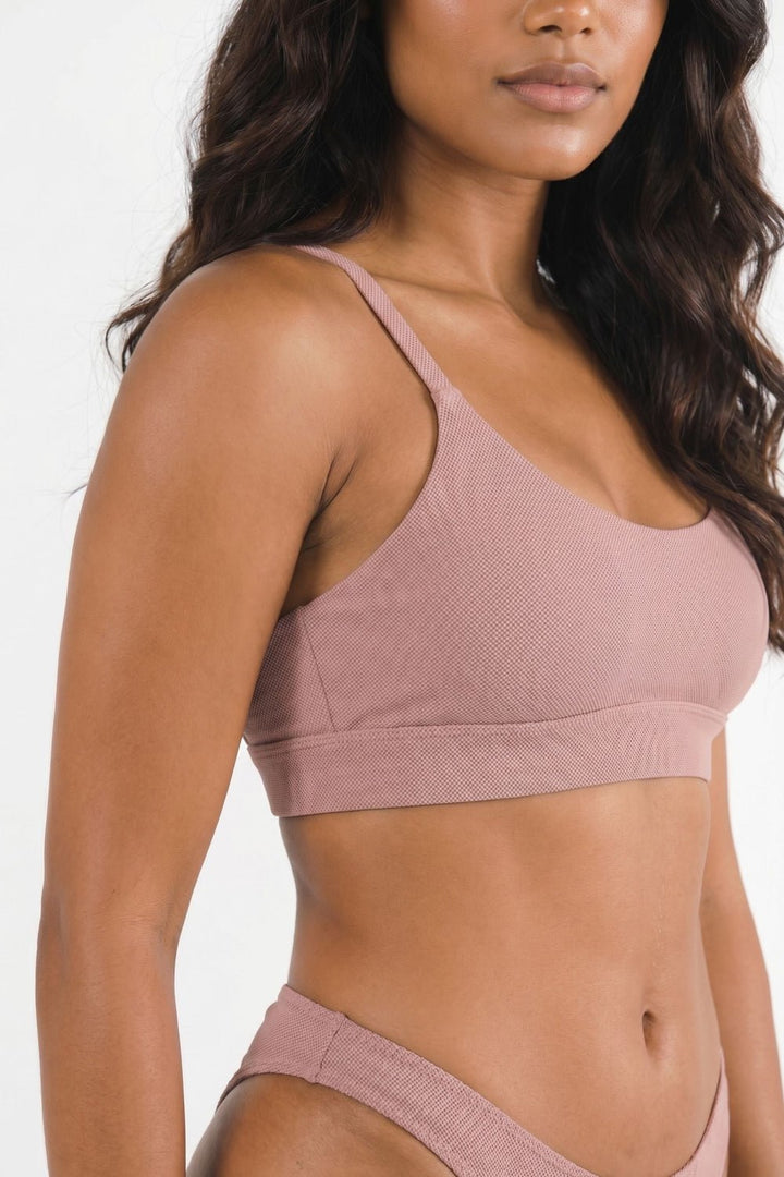 The Bell Pep Red Chambray Boob Hammock Scoop Bralette - Seamless Textured Bra