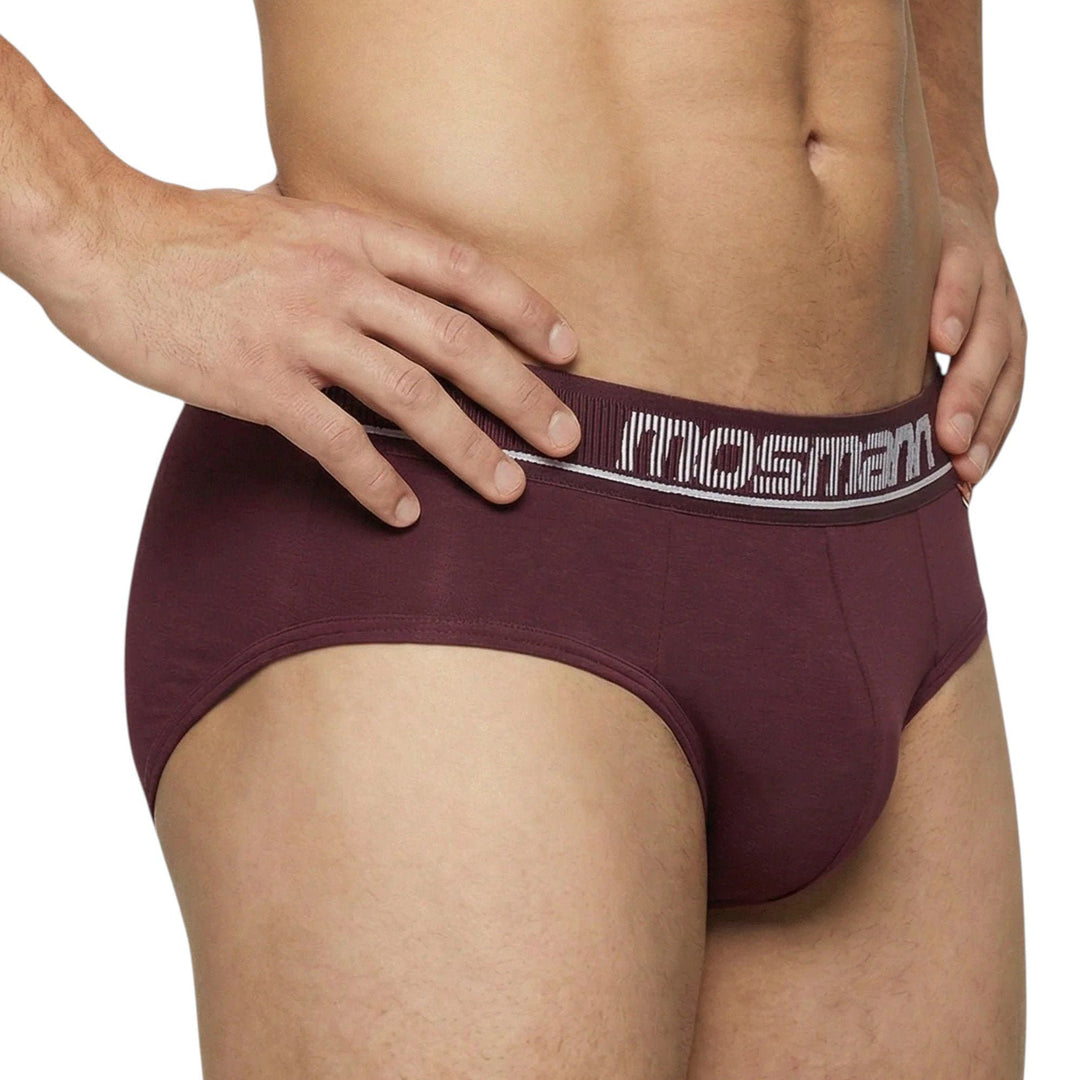 Side view of Mosmann Comfort Core briefs in Apollo on model, showing waistband fit
