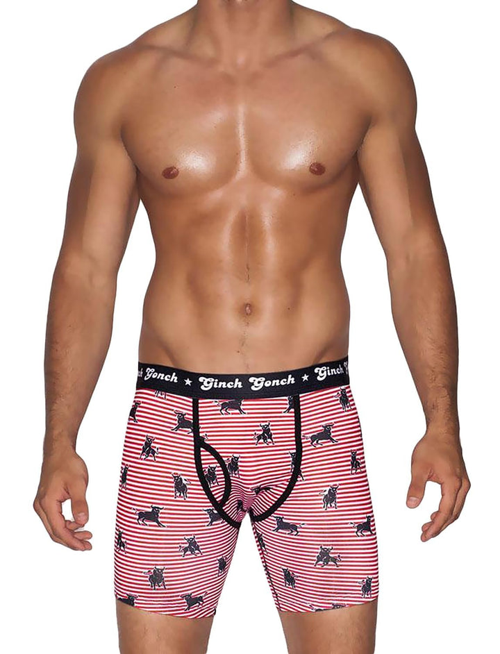 Ginch Gonch Wild Bulls Boxer Brief - Bull/Stripe Print Poly-Stretch Long Underwear