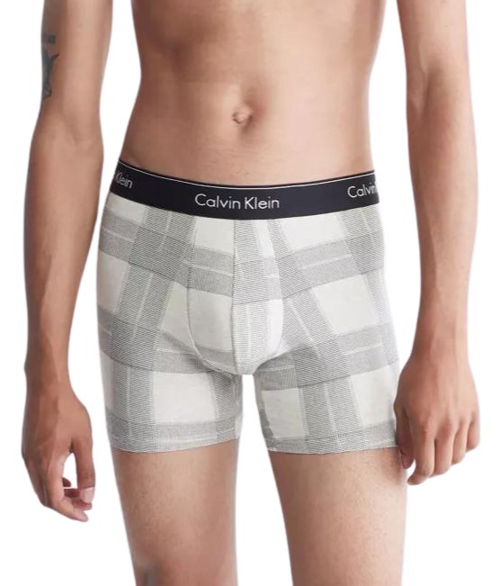 Calvin Klein Men's Modern Cotton Stretch Holiday Plaid Boxer Brief | Textured Plaid Oatmeal Heather