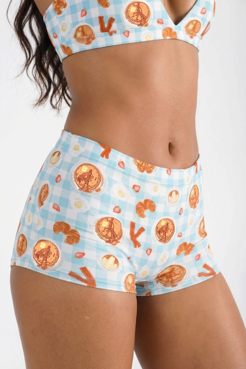 The Good Moaning Naughty Breakfast Micro-Modal Boyshort Underwear - Soft Blue Gingham