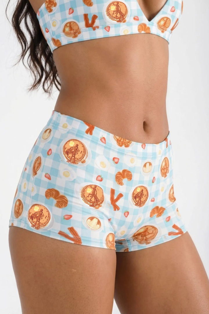 The Good Moaning Naughty Breakfast Micro-Modal Boyshort Underwear - Soft Blue Gingham