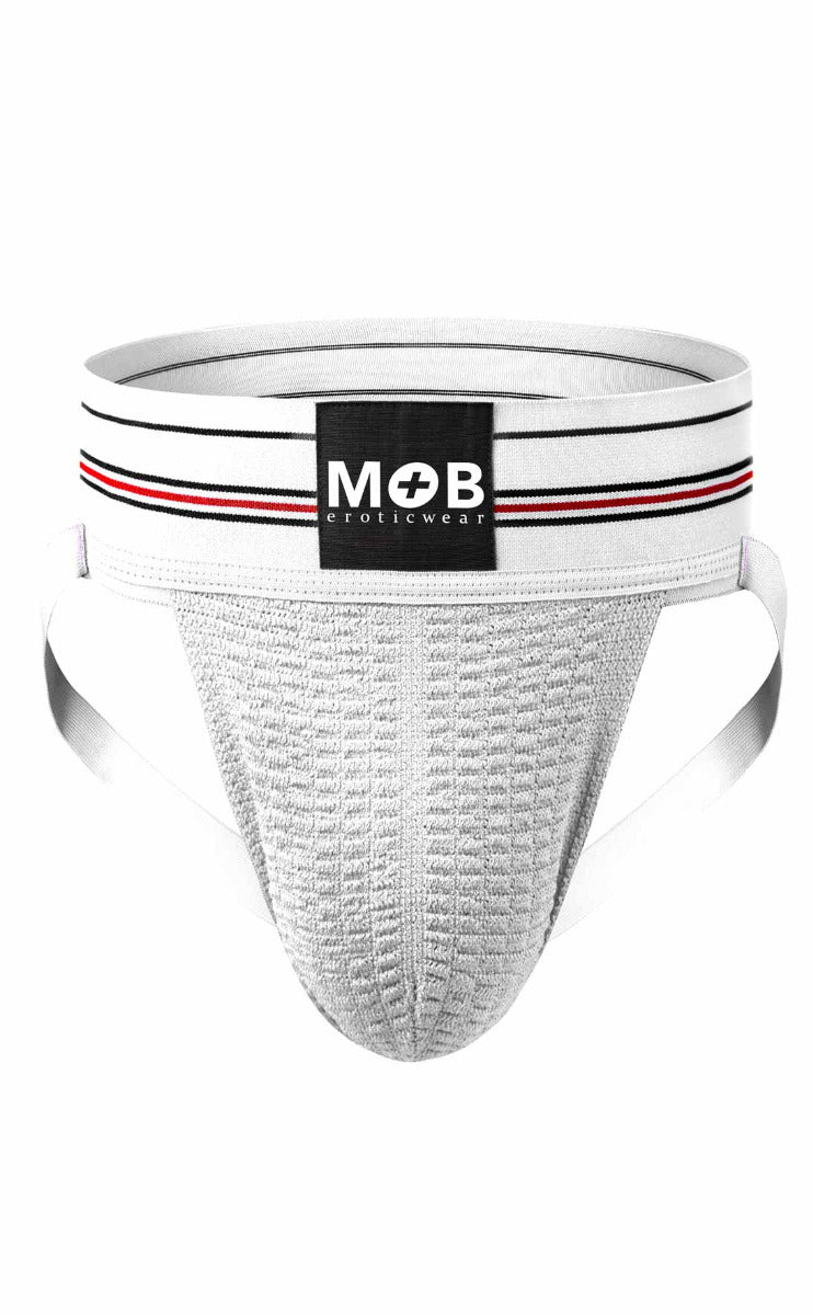 MOB Erotic Wear Men's 3" Wide Classic Jockstrap | White, Black, Red & Blue
