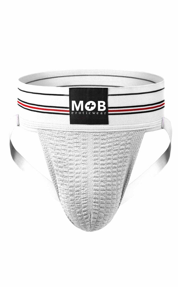 MOB Erotic Wear Men's 3" Wide Classic Jockstrap | White, Black, Red & Blue