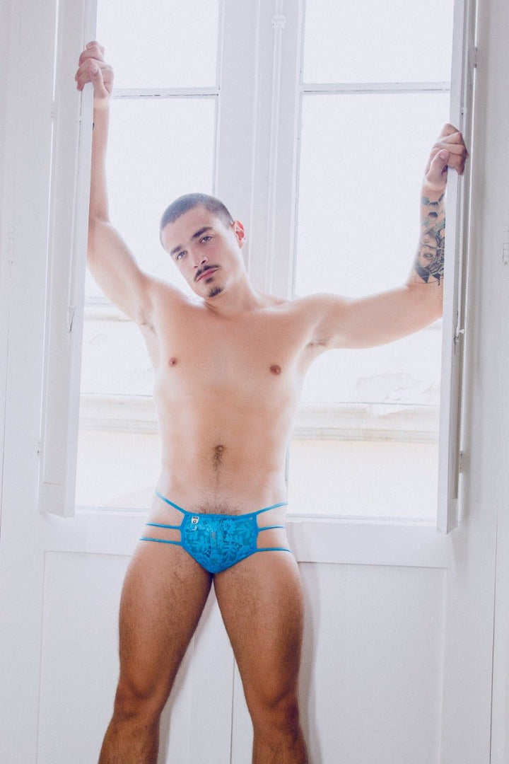 MOB Men's Triple Strap Lace Pouch Thong | Sheer Rose Lace Men's Underwear