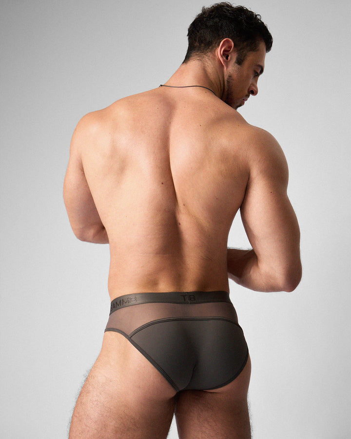 TEAMM8 Score Sheer Slim Brief in Pewter – slim-cut sheer men's brief