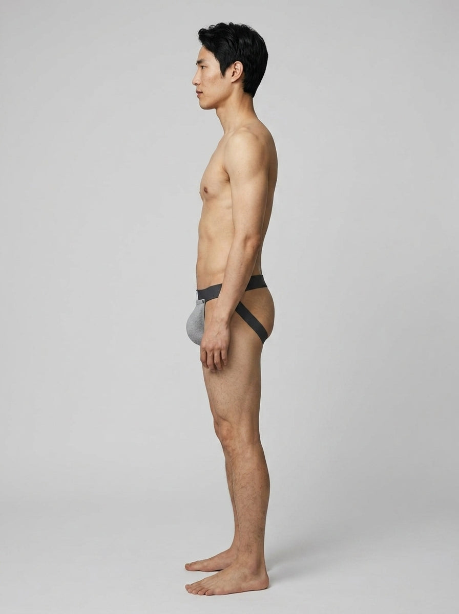 HisJock Snap Jock 2.0 in grey – men's snap release removable pouch jockstrap