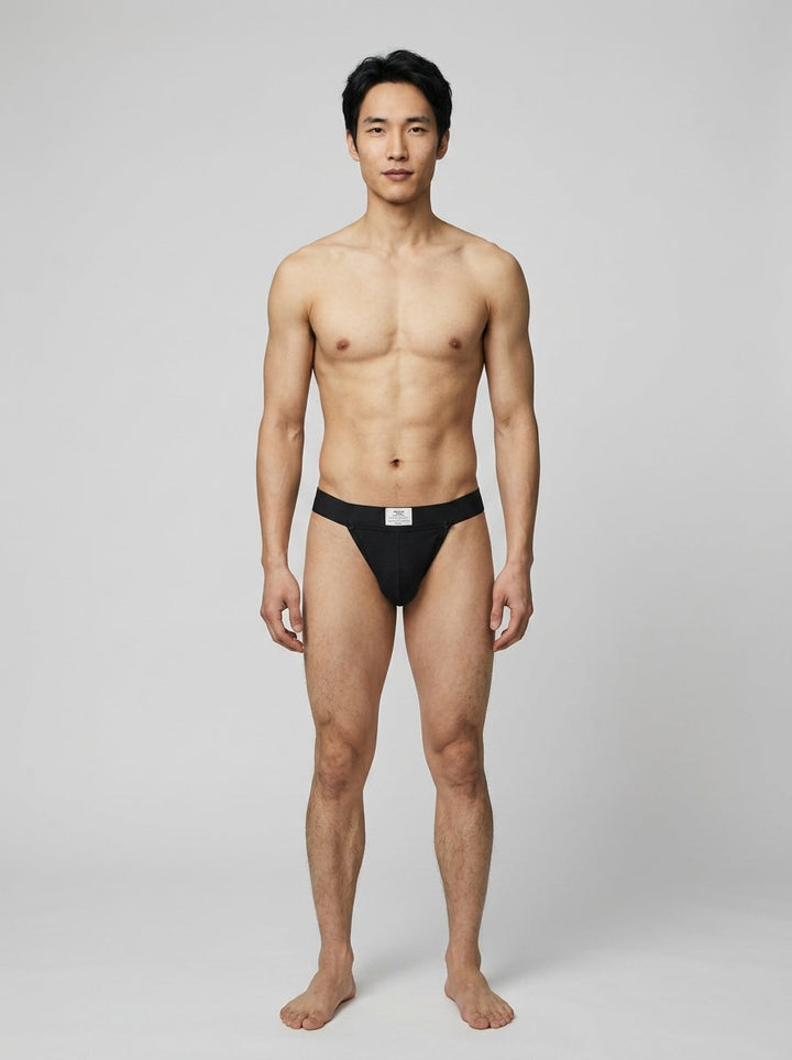 HisJock Snap Thong in black – men's snap-release thong with removable snap pouch