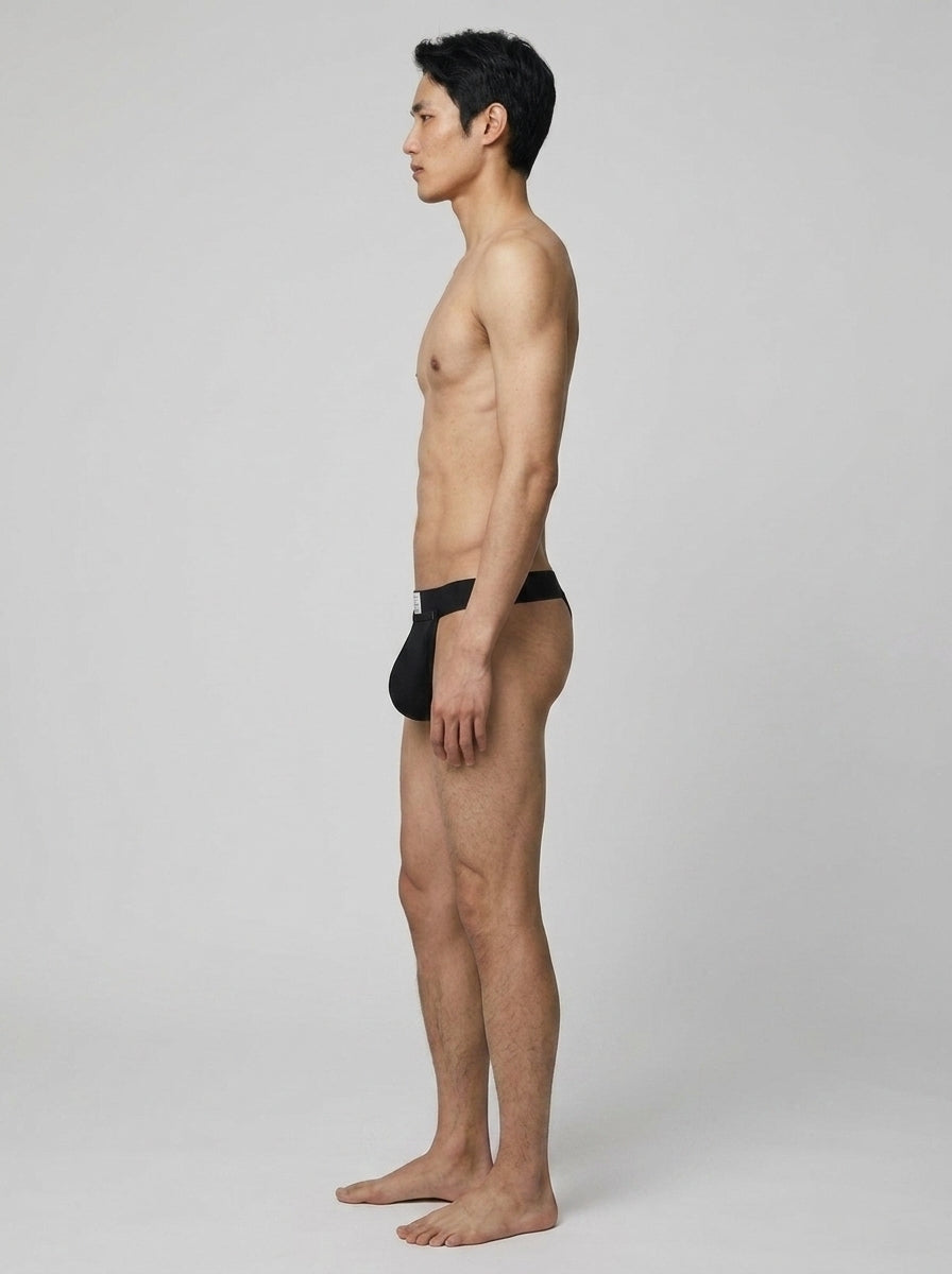 HisJock Snap Thong in black – men's snap-release thong with removable snap pouch