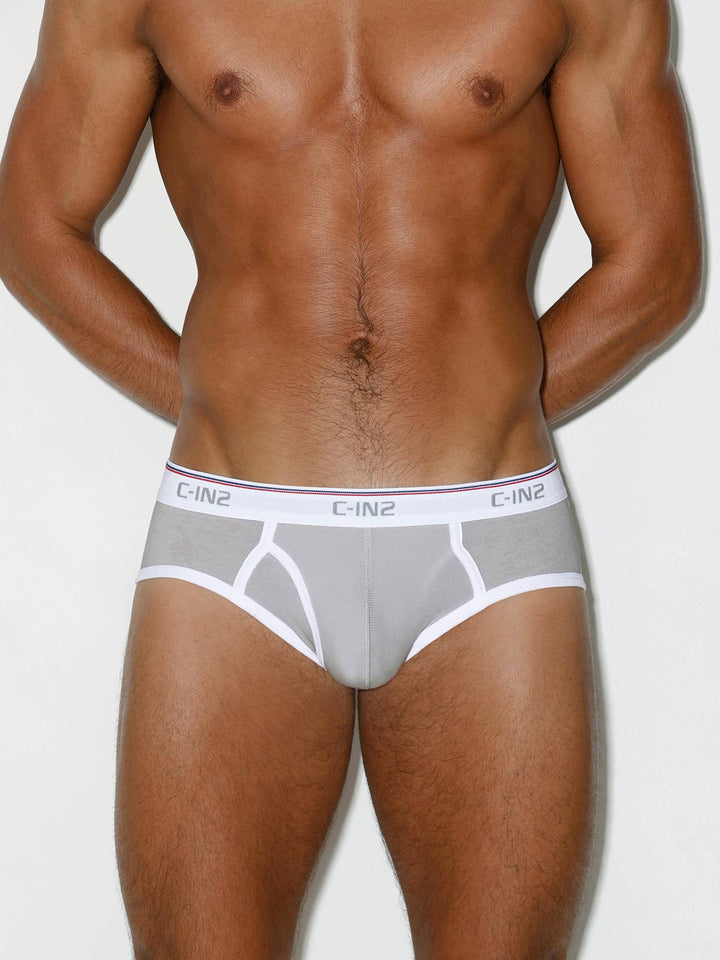 C-IN2 Throwback Fly Front Brief in stone – men's mid-rise cotton brief with functional fly front