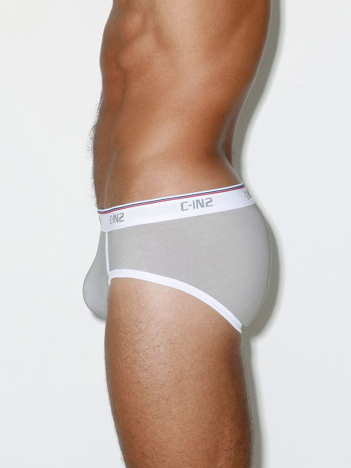 C-IN2 Throwback Fly Front Brief in stone – men's mid-rise cotton brief with functional fly front